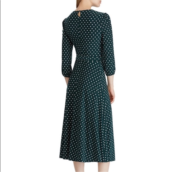 Lauren Ralph Lauren Green Polka Dot Jersey Dress Size 14 - Picture 2 of 5